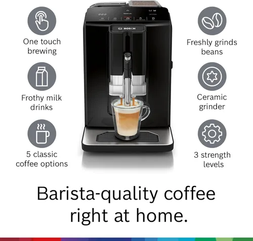 Vista 2 de Bosch Máquina de café y espresso totalmente automática - Bebidas de un solo toque, súper cafetera de calidad barista, panel de control táctil, gran