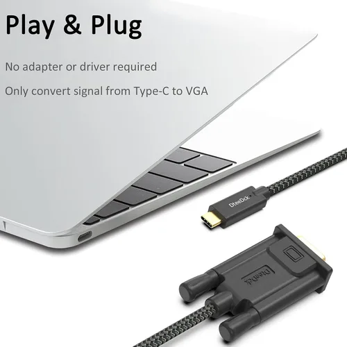 Vista 3 de Cable USB C a VGA de 6 pies, USB tipo C (Thunderbolt 3) a VGA, resistente trenzado para dispositivos USB 3.1, compatible con MacBook Pro, iPad Pro