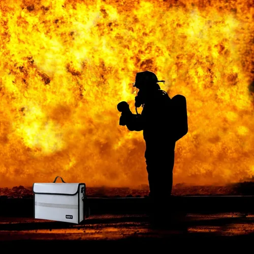 Vista 7 de Organizador de documentos ignífugo, caja de documentos impermeable e ignífuga para el hogar, la oficina y los viajes (blanco-01)