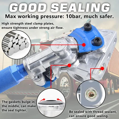 Vista 3 de Juego de manos Glad de 37 grados con 2 sellos universales de servicio de emergencia de aluminio Gladhand manguera de aire de freno, piezas