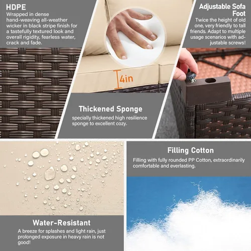 Vista 6 de Rattan Star Muebles de exterior, sofá de 3 plazas, sofá de mimbre marrón para exteriores, asiento profundo, respaldo alto, sofá de patio con cojines