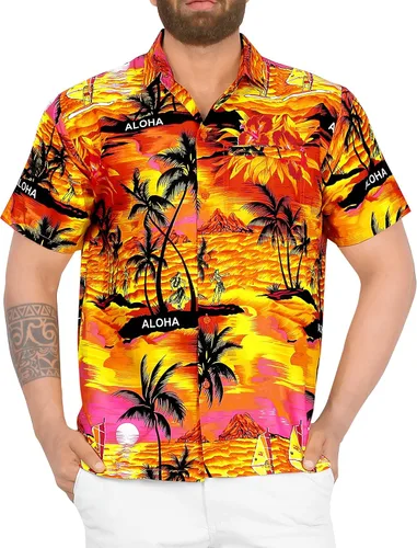 LA LEELA Camisa de verano para hombre, estilo festivo, con botones, estilo hawaiano, Aloha, fiesta, manga corta, camisa de playa para vacaciones