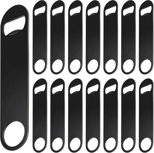 WEGAZ -Paquete de 15 abrebotellas de cerveza plana de acero inoxidable negro de 7 pulgadas, acero inoxidable