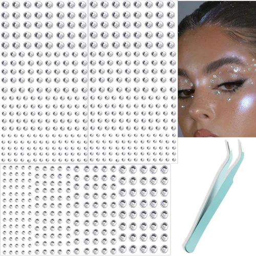 Vista 10 de NOOEPC Gemas faciales para el cabello, joyas autoadhesivas para la cara, joyas de ojos, diamantes de imitación para la cara, gemas para el rostro