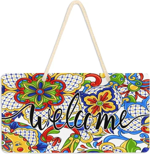 xigua Letrero de bienvenida para porche delantero, Talavera mexicana, placa colgante de cerámica ornamental, decoración de pared para el hogar,