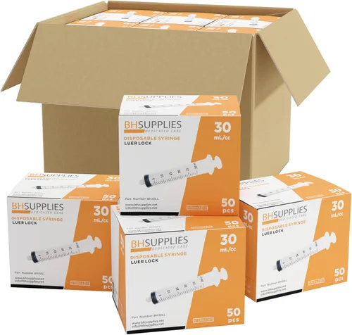 Vista 5 de BH Supplies Jeringas Luer Lock de 1.0 fl oz (sin aguja), estériles, envueltas individualmente, 50 jeringas