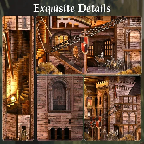 Vista 3 de CCCDF Kit de rincón de libros – Kit de casa de muñecas de bricolaje para adultos y adolescentes, decoración de estantería con luz LED, regalos