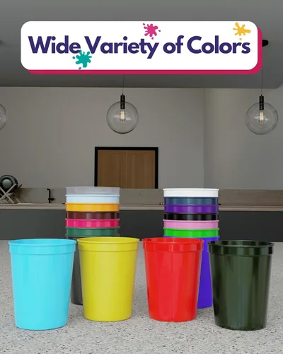 Vista 5 de PartyPrints Paquete de 10 Vasos de Plástico Rojos Reutilizables en Blanco de 16 oz, Vasos de Estadio a Granel – Sin BPA, Seguros para Lavavajillas