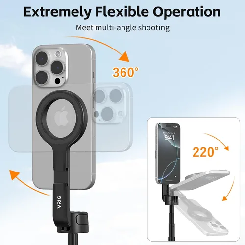 Vista 7 de VRIG Magnetic Selfie Stick Tripod for iPhone with Bluetooth Remote, Extendable Phone Stand for Video Recording,Portable Travel Selfie Stick Tripod