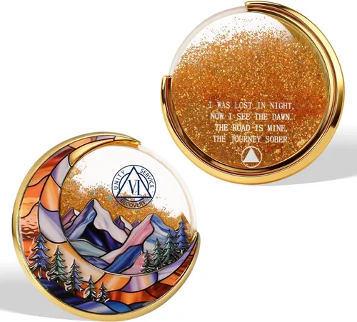 Vista 16 de Moving Sand - Moneda de sobriedad de 1 año – Moneda sobria de arena de flujo brillante, medallones de recuperación de chip AA de afirmación, regalos