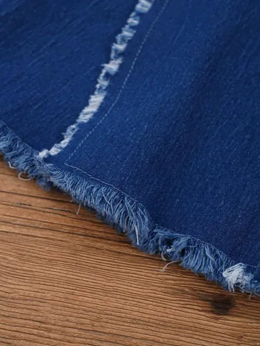 Vista 7 de Pantalones vaqueros acampanados con volantes y cintura elástica para niños y niñas