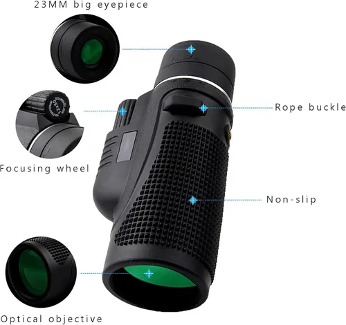 Vista 2 de Telescopio monocular de alta potencia de 12 x 50, zoom ajustable, impermeable, monocular óptico con adaptador para teléfono inteligente, trípode