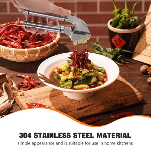 Vista 9 de Stainless Steel Garlic Press Manual Mincer with Peeler Handheld Kitchen Tool Easy-clean Crusher for Garlic Ginger and More