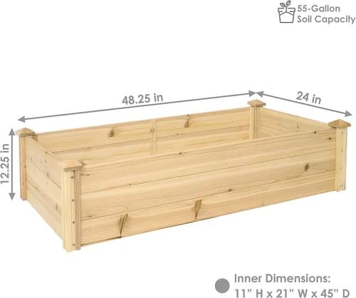 Vista 3 de Sunnydaze Cama de jardín rectangular elevada de madera, maceta elevada para exteriores, para jardinería, flores, verduras y hierbas, 4 x 2 pies