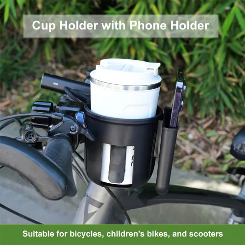 Vista 2 de Portavasos con soporte para teléfono para caminante, bicicleta, silla de ruedas, cochecito, soporte ajustable para bebidas con soporte