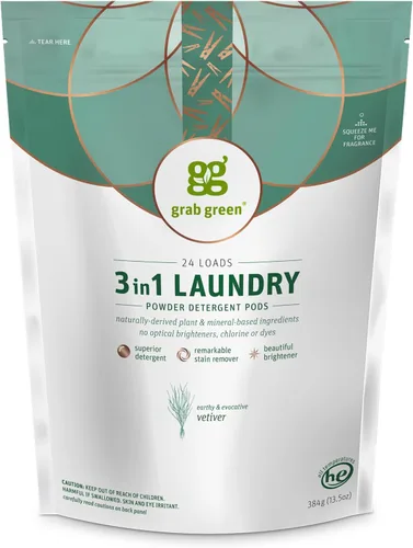 Vista 8 de Grab Green Cápsulas de detergente 3 en 1, 24 unidades, sin fragancia, a base de plantas y minerales, poder de limpieza superior, removedor
