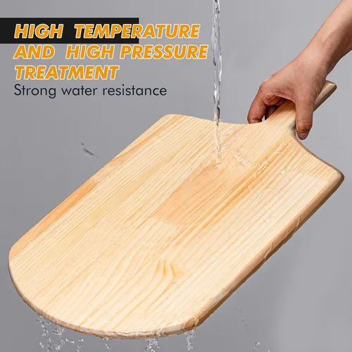 Vista 6 de Bokon Paquete de 2 palas de madera para pizza, 14 x 12 pulgadas, juego de paletas de pizza grandes con mango de madera de 4 pulgadas para horno