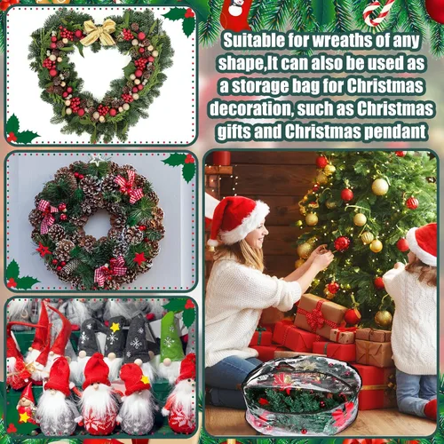 Vista 6 de Shappy 4 contenedores transparentes de almacenamiento de corona de Navidad de 24 pulgadas, bolsa de almacenamiento de corona de Navidad, contenedor