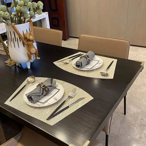 Vista 8 de Juego de 6 manteles individuales redondos para mesa de comedor, poliuretano impermeable, aislamiento térmico, resistente a las manchas