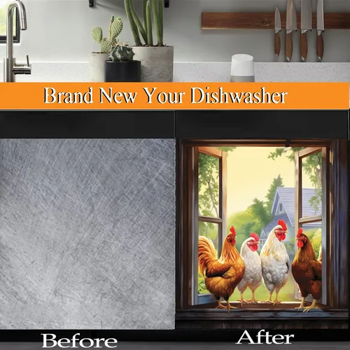 Vista 4 de Calcomanías magnéticas de gallo de granja para puerta delantera, cubierta magnética para lavavajillas de granero, decoración de cocina, calcomanía