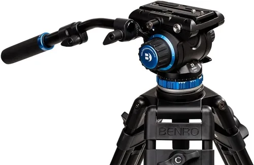 Vista 5 de Benro Trípode de video de aluminio de doble tubo con cabezal fluido S6PRO, cuenco de 2.97 pulgadas, esparcidor de nivel medio, soporta hasta 13.2
