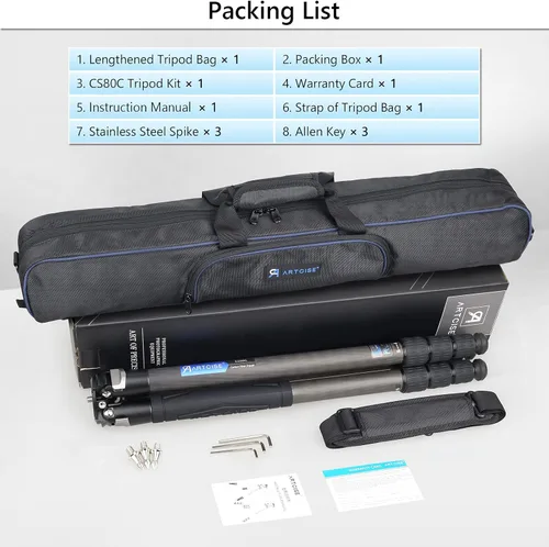 Vista 8 de ARTCISE Trípode de cámara de fibra de carbono - Trípode de viaje profesional resistente sin cabeza esférica, monopie para cámara réflex digital