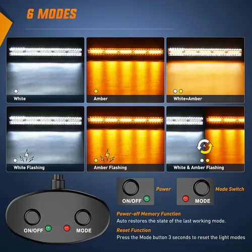 Vista 3 de Nilight Barra de luz LED de 22 pulgadas, 480 W, 2 módulos de luz de 4 pulgadas, 60 W, estroboscópico blanco ámbar, 6 modos, función de memoria