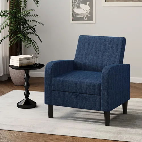 Vista 14 de DAGONHIL Silla de sala de estar, silla de acento tapizada silla de lectura para dormitorio, sillón de tela de lino, sofá individual para sala