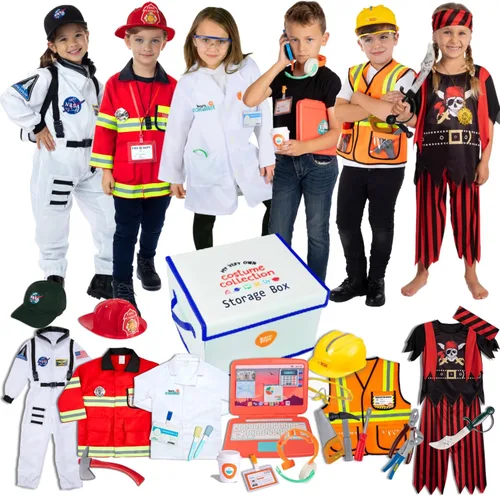 Born Toys Disfraces de juego de simulación para niños de 3 a 7 años, juego de vestuario lavable para niños pequeños para jugar (6 en 1)