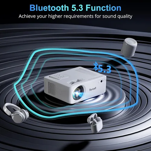 Vista 5 de Proyector Bluetooth WiFi 5G, proyector de cine al aire libre nativo 1080P con pantalla de 200 pulgadas, proyector de video de cine en casa 380ANSI