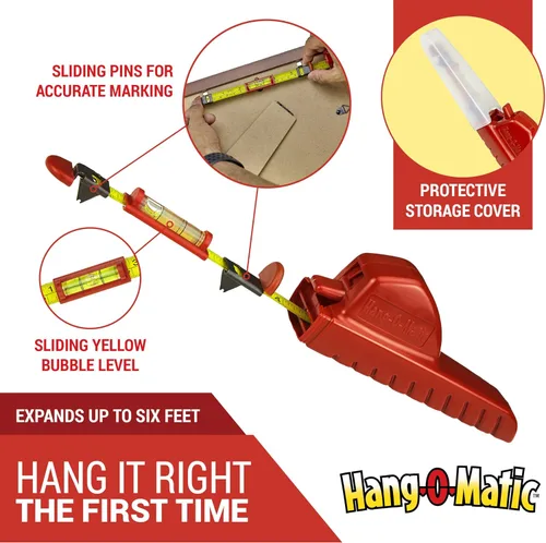 Vista 4 de Herramienta para colgar fotos Hang-O-Matic todo en uno, 8 pulgadas, rojo.