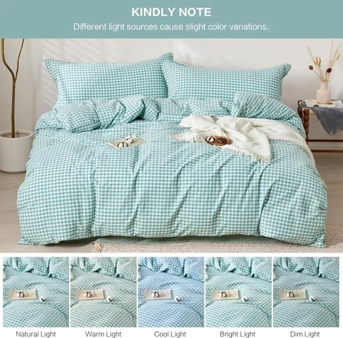 Vista 67 de SAPHREAS Juego de funda de edredón de algodón, tamaño King, a cuadros color gris oscuro y gris, geométrico, 3 piezas, 1 funda de edredón y 2 fundas