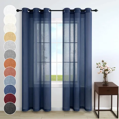 Vista 30 de Cortinas traslúcidas negras de 63 pulgadas de largo para decoración de dormitorio de niños, 2 paneles con ojales, cortinas de aspecto de lino