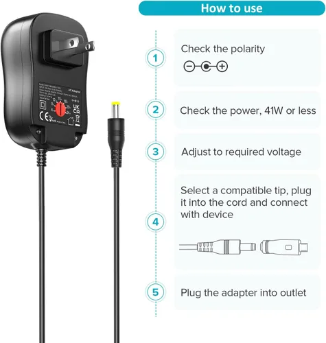 Vista 7 de Powseed Fuente de alimentación universal de 6 V, 9 V, 12 V, 15 V, 18 V, 20 V, 24 V, CC, adaptador de corriente alterna, cargador USB de 5 V 1 A
