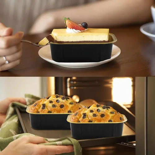 Vista 6 de Mini moldes para pasteles con tapas, 30 moldes desechables de papel de aluminio de 5.5 onzas, moldes de aluminio para cupcakes con tapas, moldes