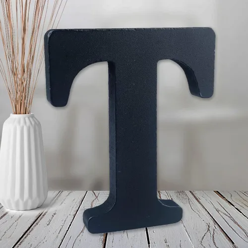 Vista 26 de AOCEAN Letras de madera negra de 6 pulgadas Letras de madera sin terminar para decoración de pared Letras decorativas de pie Rebanadas Tablero
