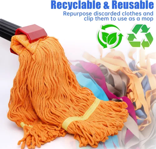 Vista 7 de Trapeador comercial resistente con mango largo de 77 pulgadas, trapeador húmedo con 2 cabezales para limpieza del hogar, garaje, oficina