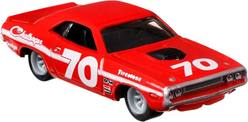 Vista 4 de Hot Wheels - Juego de coleccionista prémium que incluye 70 Dodge Challenger Hemi, 65 Mustang 2+2 Fastback, 70 Camaro y Retro Rig