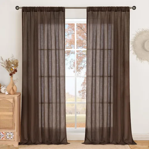 Vista 49 de BGment Cortinas de lino café de 30 pulgadas de largo para ventana pequeña, cortinas de media ventana beige semitransparentes ligeras con bolsillo