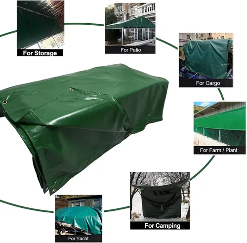 Vista 8 de 10' x 20' Cubiertas de lona de vinilo verde resistente de 14 mil para usos múltiples: impermeable, resistente al sol, techo, lona a prueba