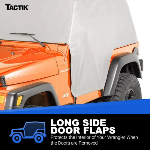 Vista 3 de TACTIK Cubierta de cabina multicapa con solapas de puerta, se adapta a Jeep Wrangler YJ y TJ 1992-2006 - Incluye práctica bolsa de almacenamiento