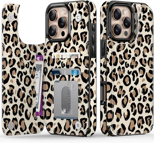 Vista 935 de LETO para iPhone 15 Pro Funda tipo cartera - Tapa tipo folio con patada - Diseños de moda - Tarjetero - Funda protectora para mujeres y niñas - 6.1