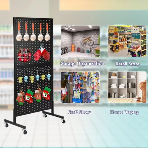 Vista 5 de NectaCol Exhibidor de Tablero de Clavijas de Pie de 2' x 5' con Base en T, Soporte de Exhibidor de Tablero de Clavijas con Ruedas, Estante