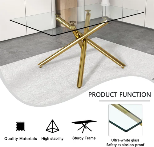 Vista 4 de LKTART Mesa de comedor rectangular de cristal con mesa de vidrio templado de 039 pulgadas y patas de metal cromado plateado adecuada para cocina
