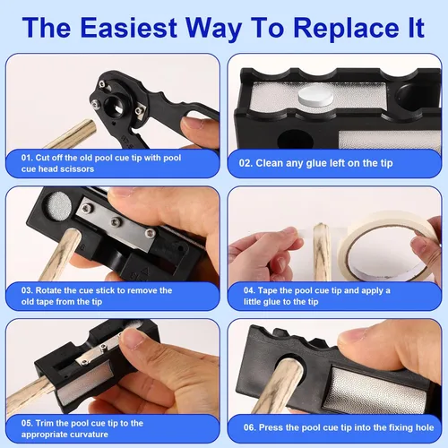Vista 4 de Lyreh Moldeador de punta de taco de billar 10 en 1, kit de herramientas de reparación de palos de punta de taco de billar, accesorios que incluyen