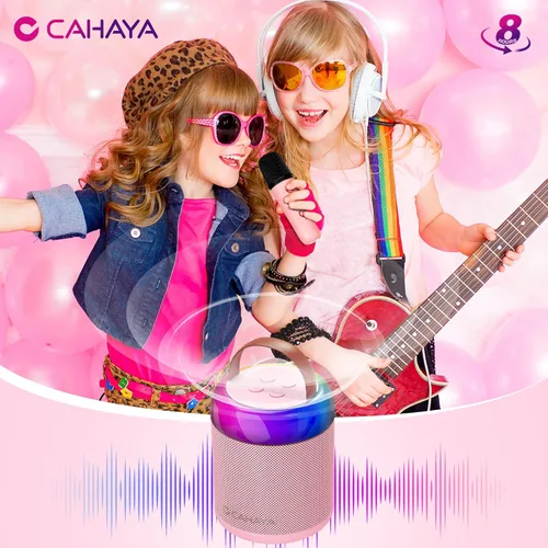 Vista 8 de CAHAYA Máquina de karaoke para regalos para niños: Mini máquina Bluetooth con 2 micrófonos inalámbricos Altavoz portátil de karaoke con luces LED
