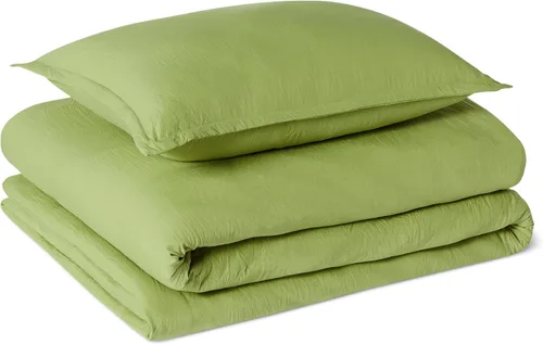 Vista 29 de Yaxa Basics - Juego de edredón de microfibra cepillada, extra suave con textura natural, 3 piezas, tamaño Queen/Full, verde