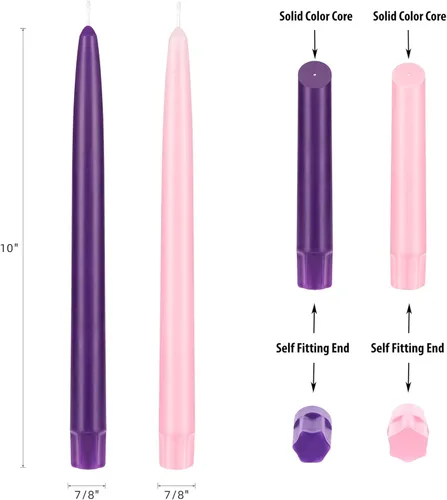 Vista 3 de Mega Candles Juego de 4 velas de adviento de Navidad sin perfume, velas autoajustables con núcleo de color sumergido a mano de 10 pulgadas x 7/8