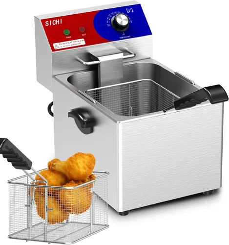 Vista 10 de Freidora Comercial Profunda - Freidora Eléctrica Profunda de 12 L con Cesta de 6 L, Freidora Comercial Profunda con Cesta, Freidora de Acero