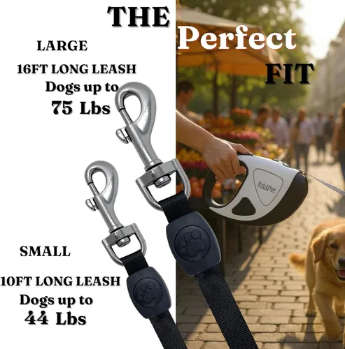 Vista 6 de Correa retráctil para perro con linterna LED, correa larga sin enredos de 10 pies, agarre antideslizante, correa retráctil para perros pequeños